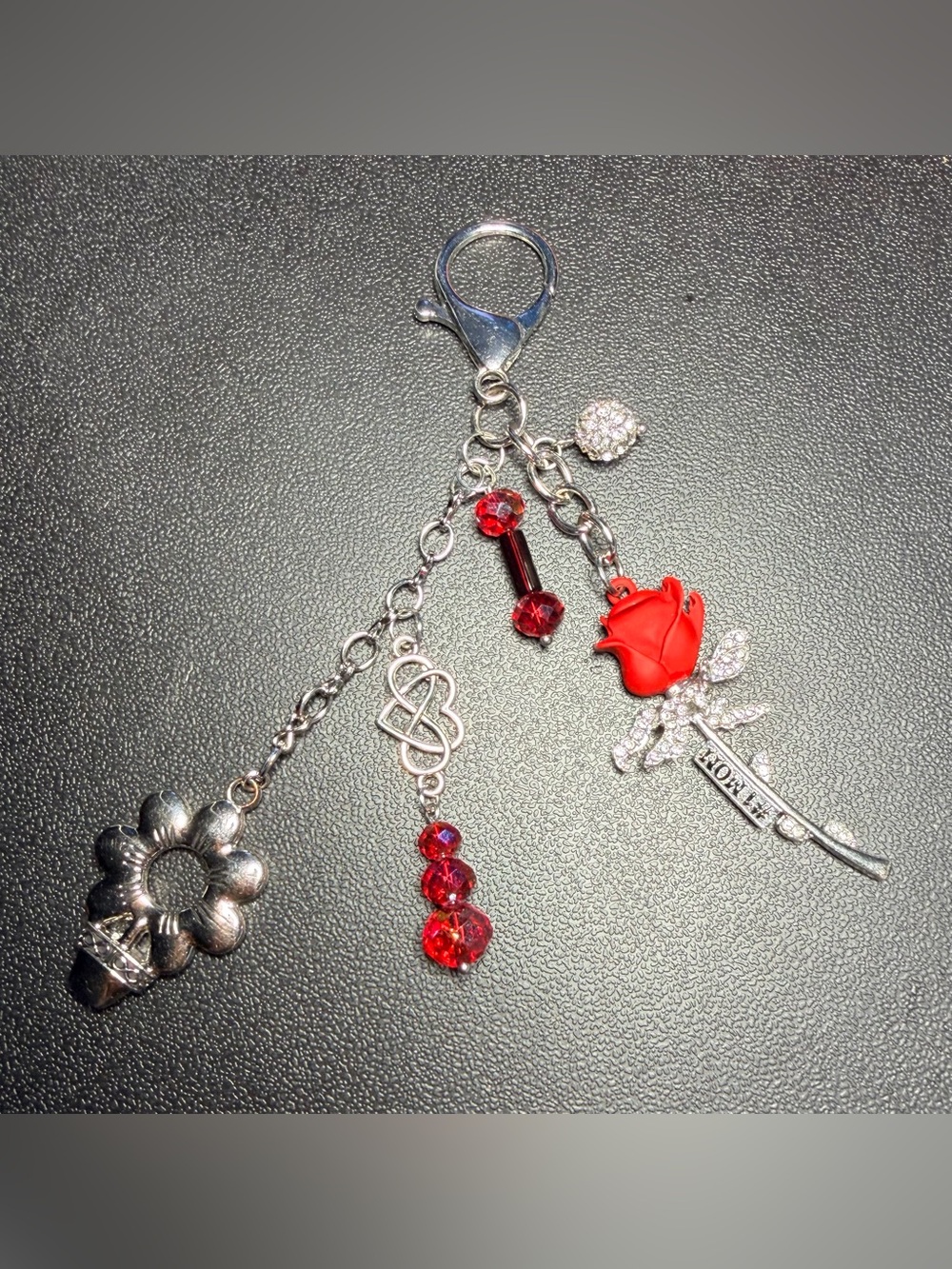 ✨Handmade✨Silver-Tone Red Rose Charm Keychain Pendant